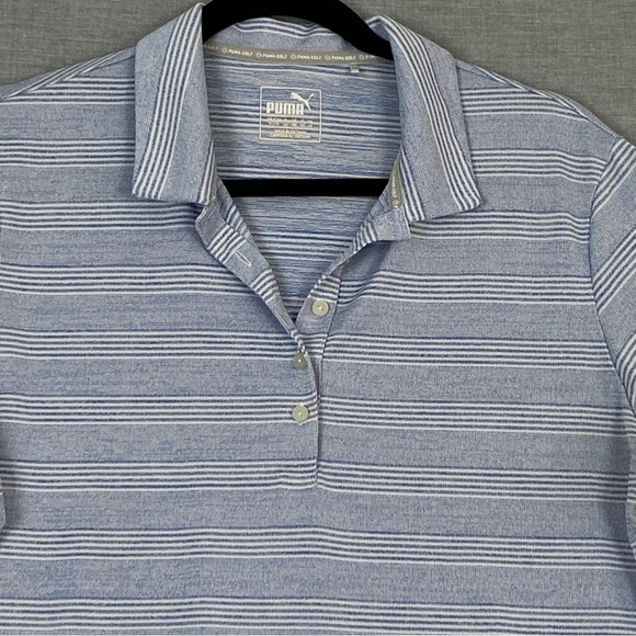 Puma Dry Cell Golf Shirt Light Blue Stripe Sz XL - Picture 2 of 9